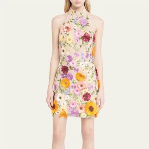 Hariet 3D Floral Embroidered Halter Mini Dress NWOT— never worn